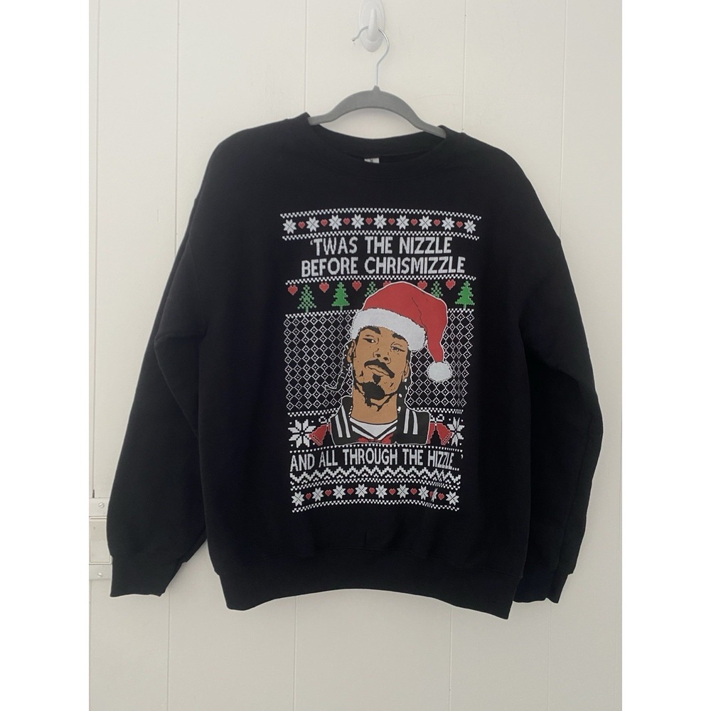 Snoop Dogg Twas The Nizzle Before Chrismizzle Black Crewneck Sweatshirt‎ Medium